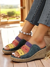 abordables Sandalias de cuña-Sandalias de cuña multicolores para mujer: elegantes sandalias tipo slide con punta abierta y plataforma cómoda para conjuntos casuales de verano