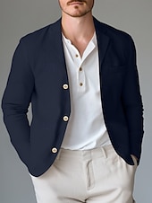 billige Blazere for menn-Herre Lett jakke Blazer i lin utendørs Kontor Daglig Vår sommer Bomull og lin Helfarge comfy Enkeltkneppet Blazer Lysegrønn Navyblå Kakifarget