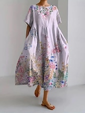 tanie Sukienki kwiatowe-Damskie Sukienka maxi Codzienne sukienki Codzienny Urlop Luźna Ombre Kwiaty Graficzny Rękaw 3/4 Półgolf Jasnożółty Magenta Perła Jasnozielony Wiosna Jesień Zima