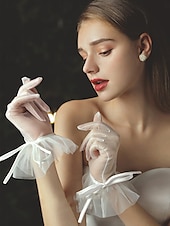 baratos Luvas de Casamento-Renda Até o Pulso Luva Elegante / Estilo Clássico Com Cor Pura Luvas de Festa / Casamento