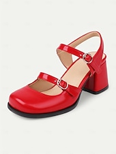 olcso Block Heels-női retro dupla pántos mary jane sarkú cipő – vaskos blokksarkú, kerek orrú pumpák vintage, cosplay és mindennapi viselethez