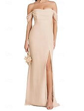 abordables Robes de demoiselle d&#039;honneur-Sirène / Trompette Robe de Demoiselle d&#039;Honneur  Épaules Dénudées Manche Courte Élégant Longueur au sol Chiffon Extensible avec Devant Fendu / Fronces 2022