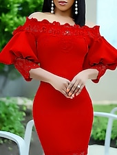 billige Kentucky-kjole-Kentucky Derby Kvinners Maxikjole Sexy Kjole Puffermansjett Kjole Elegant Formell Fest Bryllupsgjest Forlovelse Regular Fit Grafisk 3/4 Lengde Erme Off Shoulder Svart Hvit Rosa Rød