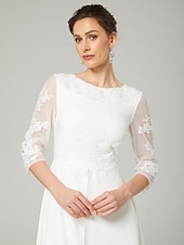 preiswerte Bodenlänge-Overalls Brautmutterkleid Elegant Juwelenhals Bodenlang Chiffon Dreiviertelarm mit Applikationen 2025