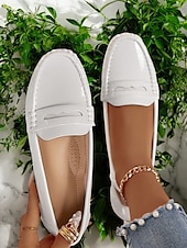 levne Dámské nazouváky a mokasíny-lakované mokasíny pro ženy – elegantní slip-on byty klasického designu pro běžné nošení i do kanceláře