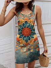 ieftine Rochii florale-Pentru femei Rochie Mini Rochie A line Rochie de vară Rochie cu umeri Vacanță Casual Zilnic Potrivire Largă Grafic Geometric Fără manșon În U Trifoi Vară
