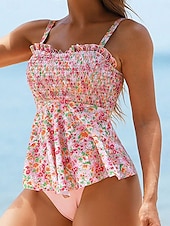 cheap Tankinis-Women&#039;s Swimwear 2 Piece Cheeky Swimsuit Backless Tummy Control High Waist Slim Vacation Beach Wear Floral U Neck Sleeveless Bathing Suits