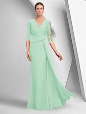 preiswerte Bodenlänge-A-Linien-Kleid, elegantes Kleid für die Brautmutter, U-Boot-Ausschnitt, knöchellang, Stretch-Stoff, halbe Ärmel, mit Spitzenlage, einfarbig, 2025
