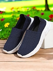 お買い得  レディーススニーカー-女性用スリッポンスニーカー - 通気性のある織りデザインと快適なソールで、春夏のカジュアルなお出かけに最適です。