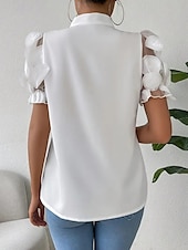 ieftine Topuri din dantelă-Bluză Pentru femei Negru Alb Roșu-aprins Culoare solidă / simplă Dantelă Funde Zilnic Elegant Guler în picioare Fit regulat S