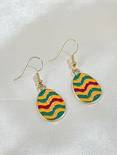 abordables Pendiente de mujer-Pendientes con forma de huevo de Pascua: diseño ondulado colorido, chapados en oro, perfectos para Pascua, moda primaveral y ocasiones festivas.