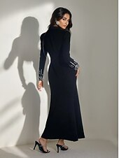 preiswerte Bodenlänge-Blazer-Kleid A-Linie Brautmutter Kleid Tuxedo-Kleid Elegant Hoher Schlitz Hemdkragen Bodenlange Stretchstoff Lange Ärmel mit Kristallen 2025
