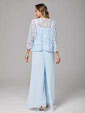 abordables Longueur du plancher-Combinaison Robe de Mère de Mariée  Formel robe demoiselle d honneur Elégant Echarpe incluse Col Carré Longueur Sol Mousseline de soie Dentelle Sans Manches Echarpe incluse avec Appliques 2025