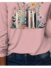 economico T-shirt floreale-Per donna Maglietta Rosa Floreale Grafico Casual Manica Lunga Girocollo Top Regolari Quotidiano Stampato Rosa Primavera Autunno