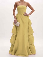 abordables Robes de Soirée-Robe de Soirée  Column Élégante Robe Formelle de Mariage Longueur de Sol Sans Manches Épaules Dégagées Tissu Lurex avec Volants