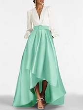 preiswerte Cocktailkleider-A-Linie Cocktailkleider Smokingkleid Elegantes Kleid Formelle Hochzeitsgast Asymmetrischer 3/4-langer Ärmel V-Ausschnitt Satin mit Raffen Derbykleider 2025