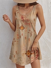 cheap Boho Dress-Women&#039;s Mini Dress A Line Dress Tank Dress Vintage Stylish Casual Daily Regular Fit Floral Vintage Sleeveless U Neck Khaki Summer Spring