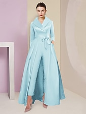 abordables Combinaisons pour maman-Combinaison  Tailleur Mère de la Mariée Tuxedo Invité de Mariage Élégant Party Simple Col Chemise Longueur Cheville Satin Manches 3/4 avec Nœud(s) 2025 taille personnalisée gratuite