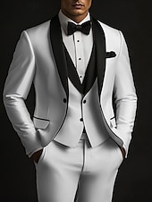 abordables Dîner de fête-Costumes de mariage pour hommes Tuxedos blancs mode formelle à col boutonné 3 pièces ajustement standard
