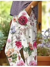 ieftine pantaloni cu picior drept-Pantaloni din bumbac și in pentru femei pantaloni baggy asemănători cu in modă stradală lungime completă talie înaltă imprimeu floral grafic termic cald respirabil moale micro-elastic exterior zilnic