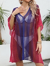 abordables Robes de plage-Maillots de Bain Femme Couverture Robe de Bain Maillot de Bain Découpe Vacances Plage Vêtements Ombre Col en V Manches Longues Maillots de Bain