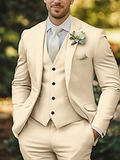 voordelige Bruiloftspakken-Heren Trouwpakken Champagne Salie Mode Formeel Zomer Effen Kleur Tailored Fit 3-delig Enkel Knoop Twee-knopen