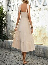 cheap Vacation Dresses-Women&#039;s Midi Dress Summer Dress Elegant Stylish Flowy Vacation Home Date Loose Fit Graphic Sleeveless Strap Apricot Summer