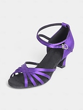 voordelige Latin dansschoenen-paarse satijnen kruisband dansschoenen voor dames | elegante glitterhakken | ideaal voor latin-, ballroom- en salsadansers