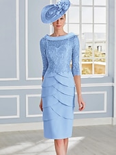 preiswerte Teelänge-Kleid Brautmutter Kleid Formal Hochzeitsgast Elegant Vintage Juwel Ausschnitt Tee Länge Chiffon 3/4 Länge Ärmel mit Spitze Perlen Schicht Derby Kleid Renntag Kleid 2025