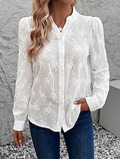 preiswerte Spitzenoberteile-Damen Hemd Bluse Feste Farbe Stilvoll Brautkleider schlicht Langarm Gekerbter Hals Normale Oberteile Täglich Spitze Patchwork Weiß Sommer Frühling