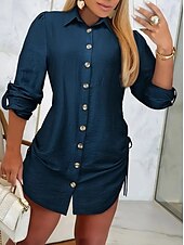 cheap Casual Dress-Women&#039;s Mini Dress Sexy Dress Elegant Daily Regular Fit Solid Color Long Sleeve V Neck Wine Fuchsia Green Dark Blue Fall
