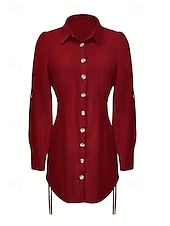 cheap Casual Dress-Women&#039;s Mini Dress Sexy Dress Elegant Daily Regular Fit Solid Color Long Sleeve V Neck Wine Fuchsia Green Dark Blue Fall
