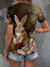 abordables T-shirt de Pâques-Pâques Femme Chemisier Floral Graphic Animal mode Décontractées Manche Courte Col Ras du Cou Hauts réguliers du quotidien Imprimer Vert cendré Eté Printemps
