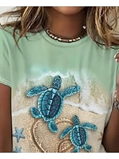 billige Hawaiiansk te-Dame T skjorte Blomstret Grafisk Rose Elegant Årgang Mote Kortermet Rund hals Vanlige topper Daglig Ut på byen Helg Trykt mønster Hvit Lysegrønn Blå Dusty Blue Brun Sommer