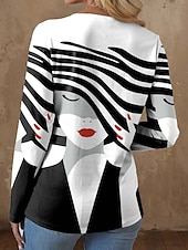 abordables T-shirt rayé et géométrique-Femme T shirt Graphic Géométrique Décontractées manche longue Col V Hauts réguliers du quotidien Découpé Imprimer Noir et blanc Printemps Automne