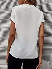 abordables Hauts de Travail pour Femmes-Femme Chemise Chemisier Couleur unie mode Décontractées Manche Courte Col cranté Hauts réguliers du quotidien Noir Blanche Bleu Fuchsia Eté Printemps