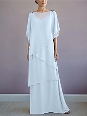 voordelige Vloerlengte-ts strand bruiloft a-lijn moeder van de bruid jurk formele bruiloft gast elegante bateau hals vloer lengte chiffon halve mouw met ruches drapering laag 2025