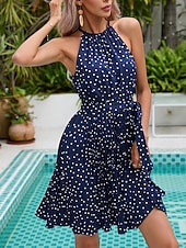 tanie Sukienki Art&amp;Design-Damskie Sukienka mini Codzienne sukienki Sukienka A line Elegancki Codzienny Urlop Codzienny Regularny Groszki Bez rękawów Wysoki Wino Królewski błękit Lato