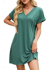 billiga Enkel klänning-Kvinnors Mini Klänning T Shirt Klänning Tee Klänning A-linje Klänning Enfärgad Atletisk Klänning Avslappnad Semester Daglig Regular Passform Enkel Änklös V-hals Svart Rosa Blå Mörkgrön Sommar