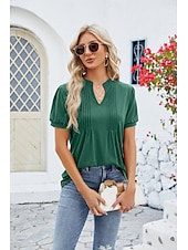 billige Kvinne Enkle Topper-Dame Boho T-skjorte Grafisk عادي Bohem søt stil Stilfull Kortermet Puffermer V-hals Vanlige topper Daglig Ut på byen Helg Trykt mønster Grå og Hvit Svart+Hvit+Grå Svart Lysegrønn Vin Sommer