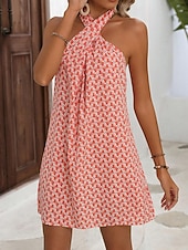 abordables Arte &amp; Diseño Vestidos-Vestido Mini para Mujeres Vestido Petite Vestido de Camiseta Vestido Tee Vestido de Verano Vestido de Vacaciones Casual Vacaciones Diarias Regular Fit Geométrico Sin Mangas Cuello en V Rojo Verano