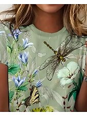 economico T-shirt floreale-Per donna maglietta Rosa Floreale Pop art Elegante Vintage Di tendenza Manica corta Rotonda Top regolari Giornaliero Per uscire Fine settimana Stampa Verde Estate