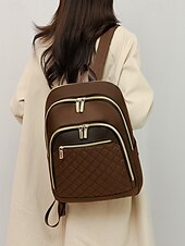 お買い得  ファッションバックパック-ダブルジッパー、ゴールドトリム、調節可能なストラップ付きのベージュキルティングレディースバックパック - スタイリッシュで実用的なレディースバックパック、仕事、学校、またはカジュアルな外出に最適 ブラック ピンク ブラウン