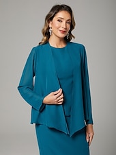 abordables Avec veste-Deux Pièces Fourreau / Colonne Robe de Mère de Mariée  Elégant Encolure dégagée Longueur Sol Mousseline de soie manche longue Echarpe incluse avec Couleur Pleine 2025