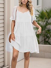 cheap White Graduation Dresses-Women&#039;s Mini Dress T Shirt Dress Tee Dress Shift Dress Ruffle Dress Casual Vacation Street Casual Regular Fit Graphic Short Sleeve V Neck Black White Light Green Wine Summer