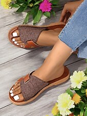 cheap Slide Sandals-Contrast Color Slide Sandals for Women – Comfortable Open-Toe with Stylish Strap Design for Everyday Casual Wear