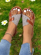 cheap Slide Sandals-Contrast Color Slide Sandals for Women – Comfortable Open-Toe with Stylish Strap Design for Everyday Casual Wear