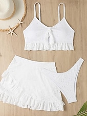 cheap 3 Pieces Bikini Set-Women&#039;s Swimwear Bikini Three Piece Skirt Swimsuit Backless Slim Vacation Beach Wear Solid Color V Neck Sleeveless Bathing Suits