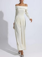 economico Tute della mamma-Tute Madre della Sposa Elegante Fuori Spalla Lunghezza Completa Tessuto Stretch Maniche Lunghe con Pizzo Colore Solido 2025