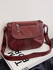billiga Crossbodyväskor-brun crossbody-väska i konstläder med dubbdetaljer – avslappnad, trendig handväska för vardagsbruk, shopping och utflykter svart röd blå